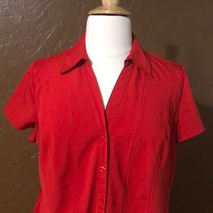 Short Sleeve Red Button Down